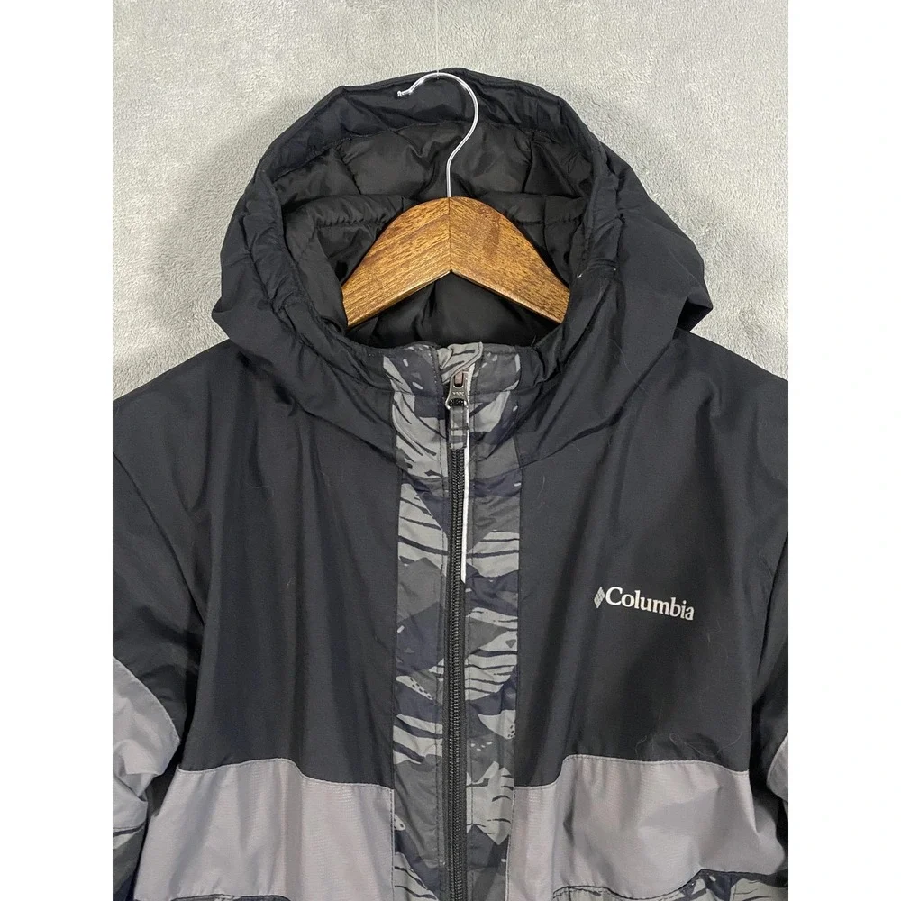 Columbia Ski Jacket‎ Youth L 14/16 Gray Camo Hooded Insulated Outgrown Snow Coat